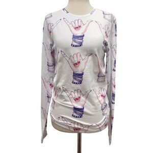 Jonathan Cohen Printed Long Sleeve White Top Size Medium
